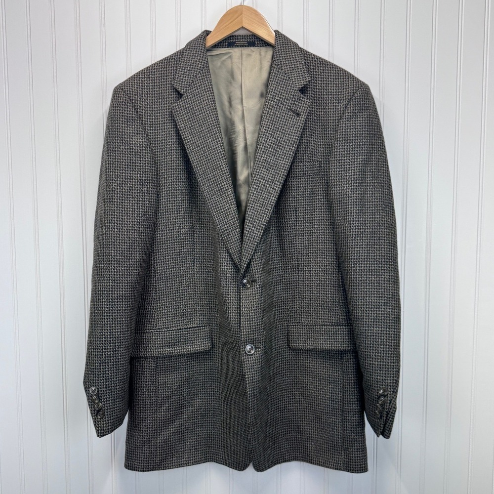 Hart Schaffner Marx Blazer Mens 42L Brown Houndstooth Sport Coat Dark Academia